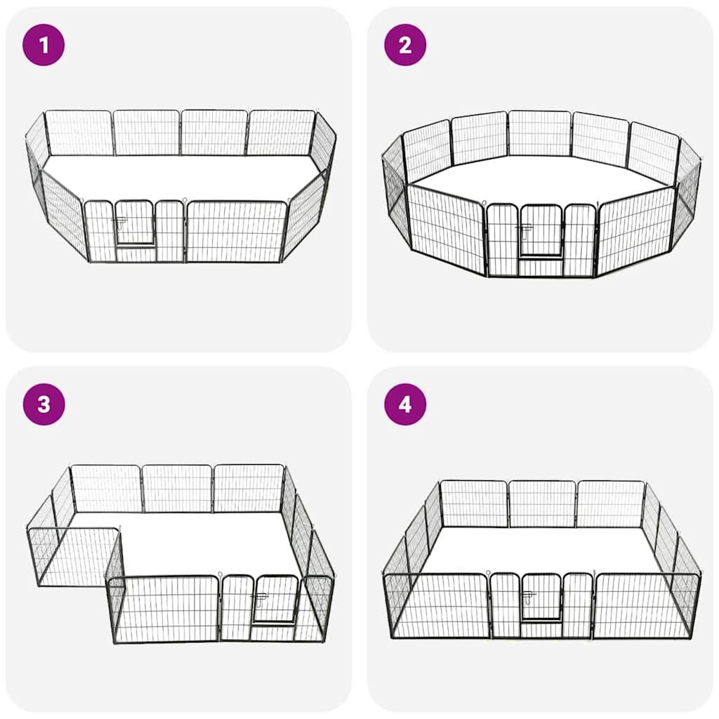 Vidaxl - Parc pour chiens 12 panneaux Acier 80 x 60 cm Noir vidaXL 170573 - Imagen 6