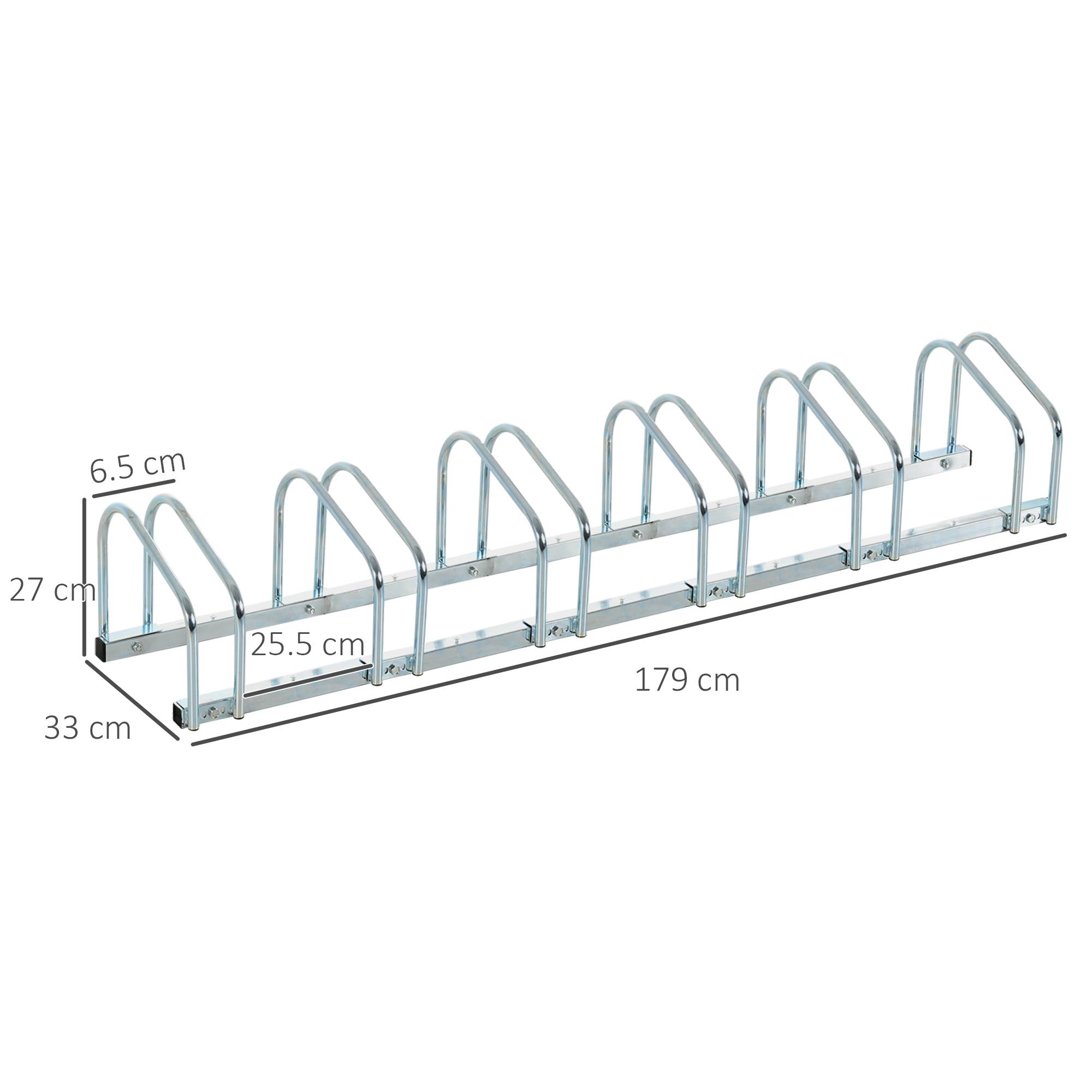 Support vélos en acier pour 6 vélos 179x33x27 cm argent, rangement robuste pour garage et extérieur - Image 5