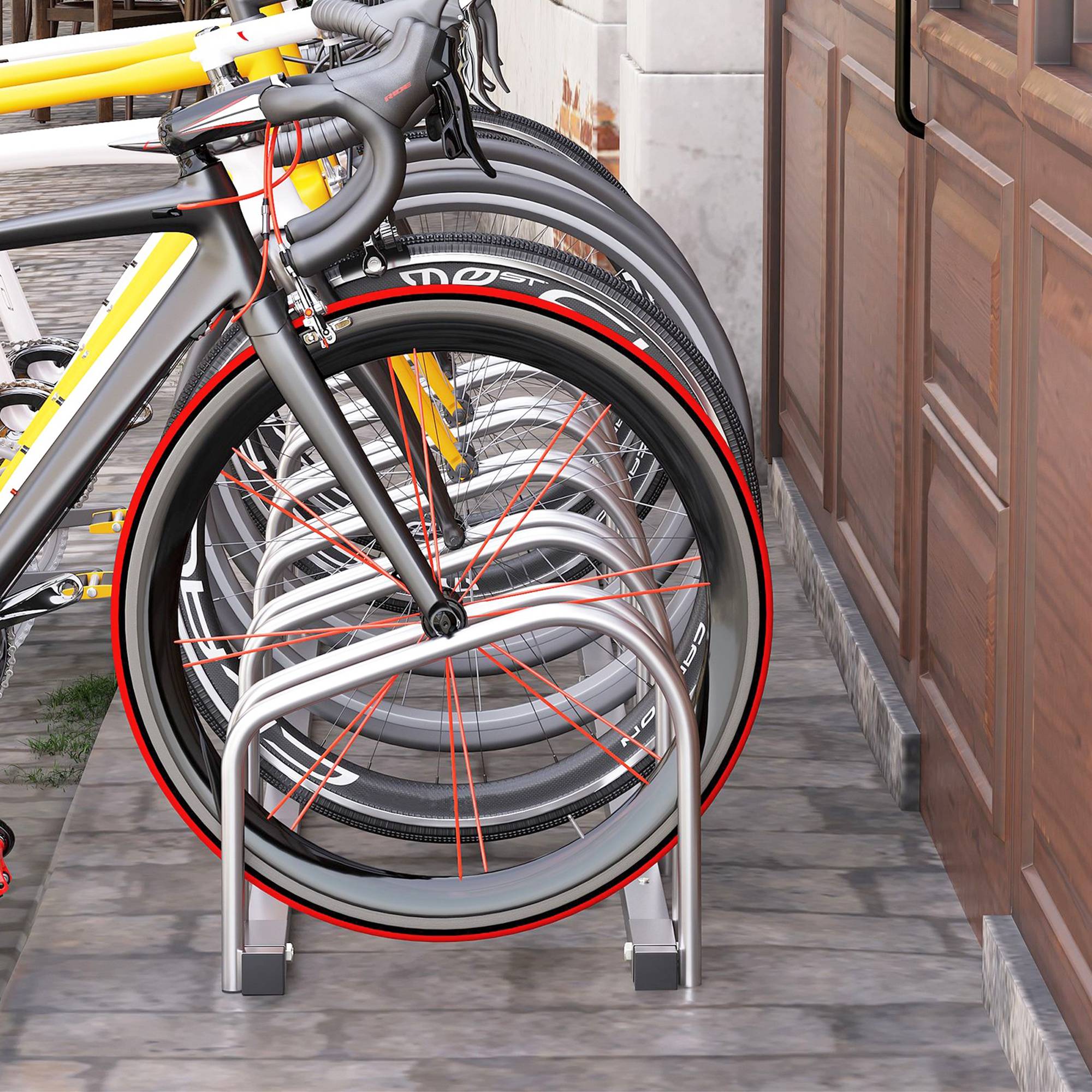 Support vélos en acier pour 6 vélos 179x33x27 cm argent, rangement robuste pour garage et extérieur - Image 3