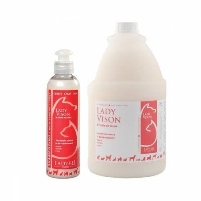 Shampooing Ladybel Vison poils longs et soyeux pour chien et chat Bidon 1 litre
