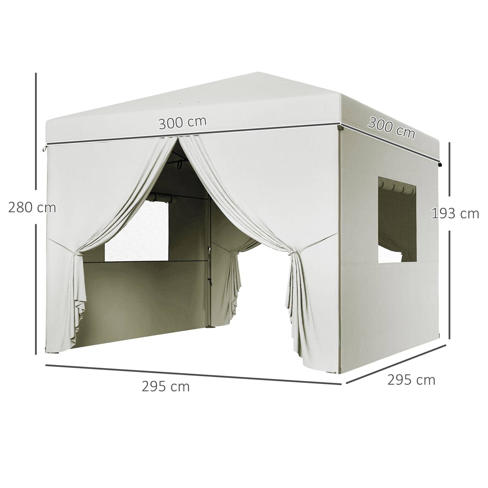 Sans Marque - Tente pliante 3x3m avec 4 rideaux latéraux, 2 fenêtres en filet, hauteur réglable, imperméable et résistante aux UV, blanche - Image 5