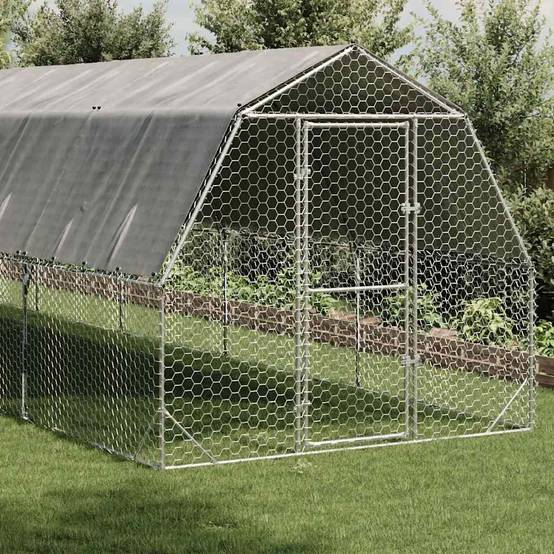 Enclos poulailler 25 m² acier galvanisé avec toit de protection pour jardin Argent – ComfortXL Outdoor Living - Image 2