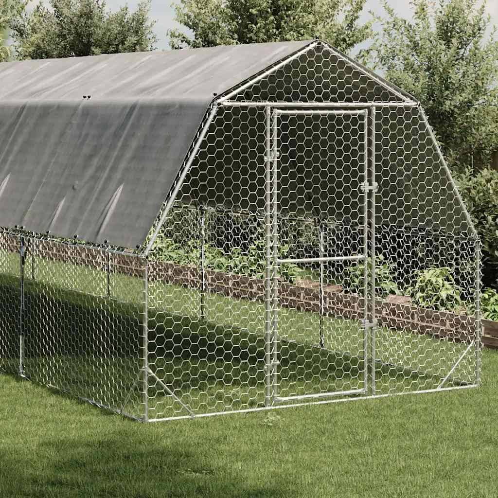 Enclos poulailler 25 m² acier galvanisé avec toit de protection pour jardin Argent – ComfortXL Outdoor Living - Image 2