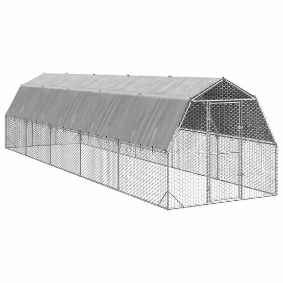 Enclos poulailler 25 m² acier galvanisé avec toit de protection pour jardin Argent – ComfortXL Outdoor Living - Image 1