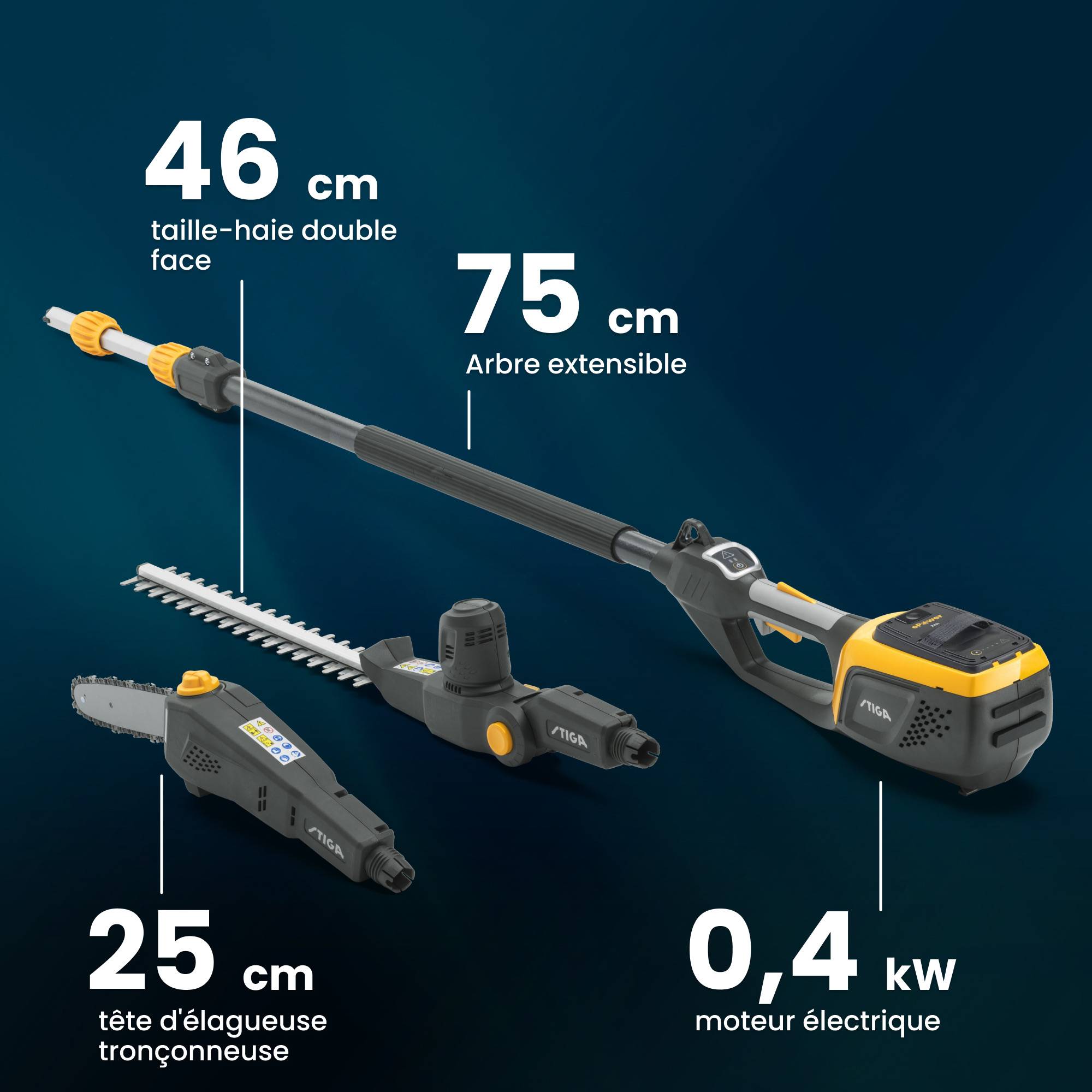 Stiga - Kit MT 500e, taille-haie et élagueur, lame 46 cm, guide-chaîne 25 cm, batterie incluse - STIGA - Image 7