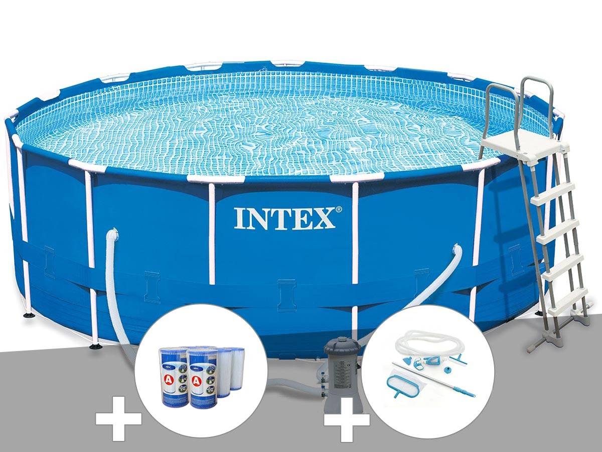 Kit piscine tubulaire Intex Metal Frame ronde 4,57 x 1,22 m + 6 cartouches de filtration + Kit d'entretien - Image 2