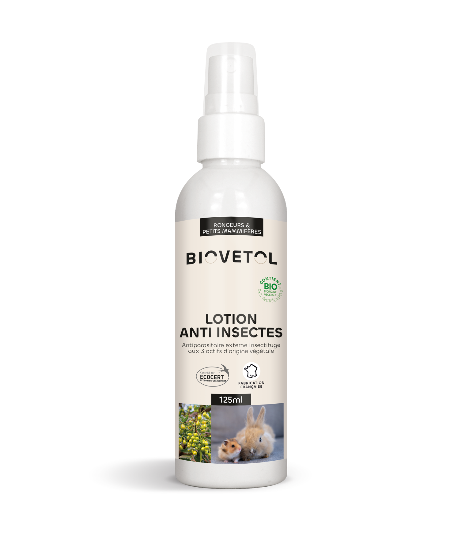 Biovetol - Lotion Anti-Insectes pour l'animal Bio rongeurs - 125ml - Image 1