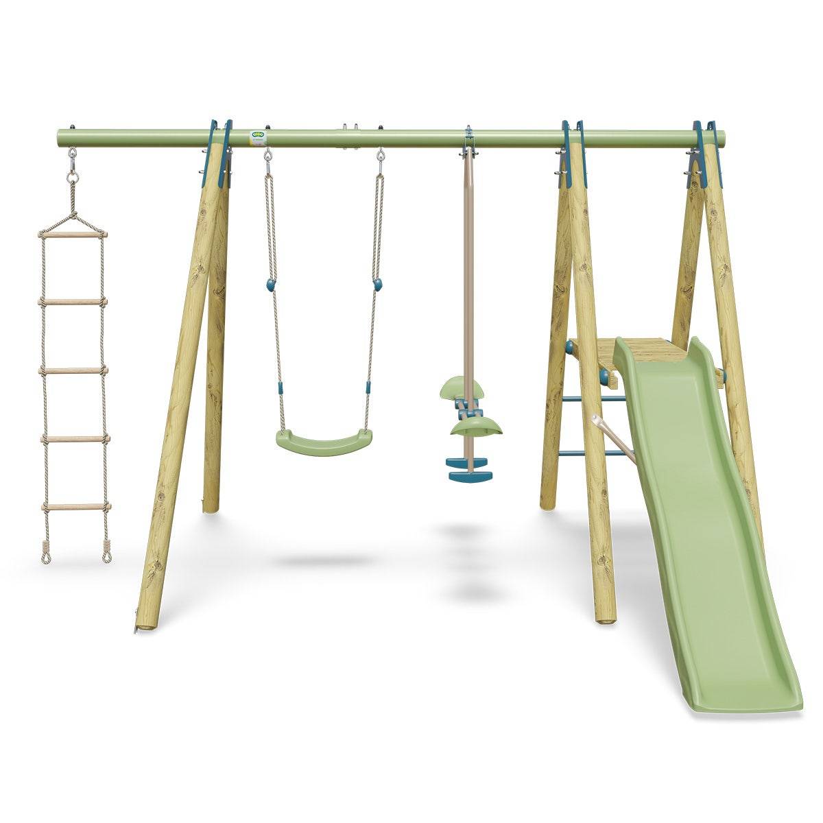 Station de jeux bois poutre métal 1,90 m, 5 enfants, Techwood Premium OREKA 2 - Image 1