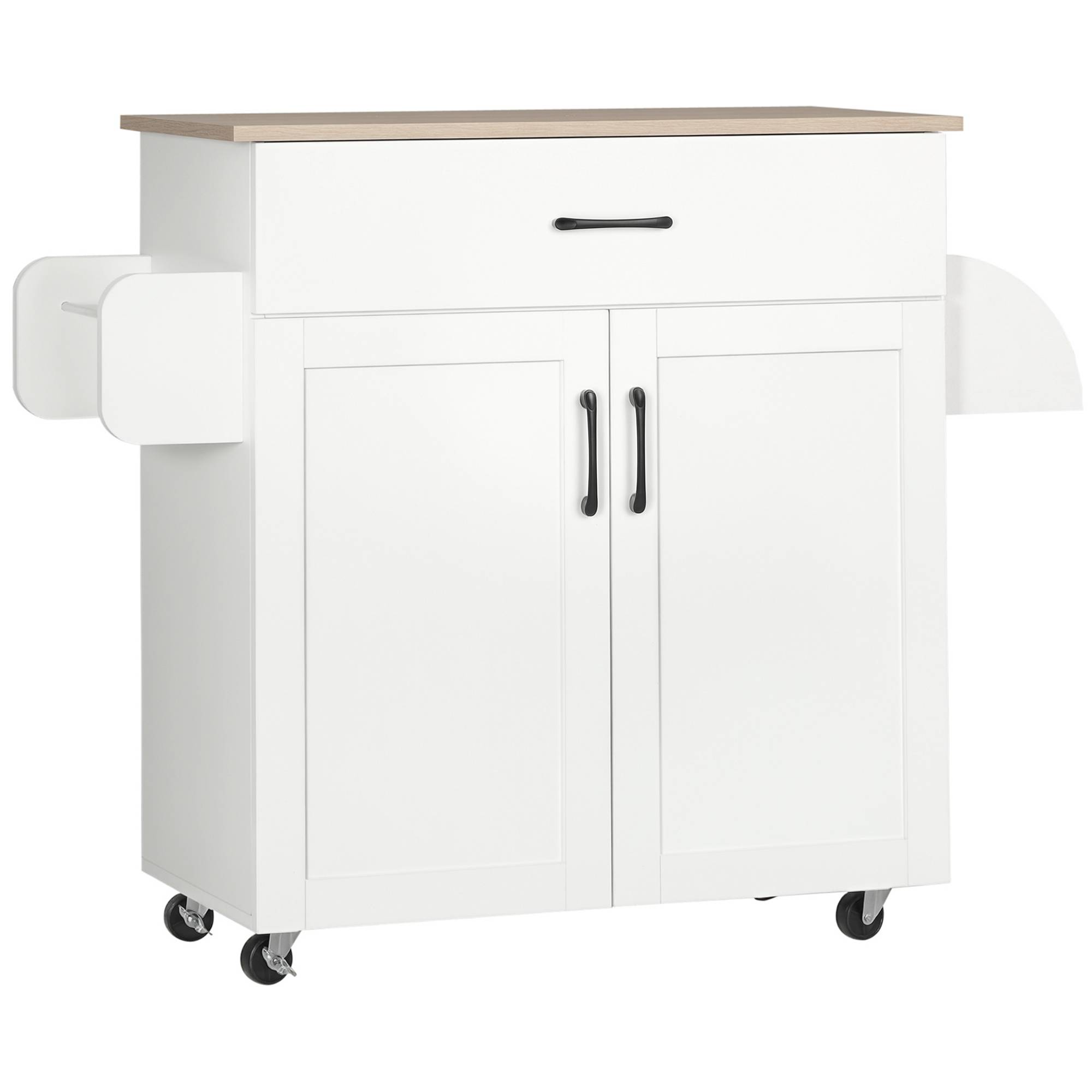 Sans Marque - Dessert îlot cuisine multi-rangements 1 tiroirs 1 placard 2 portes étagère réglable porte-torchons porte-épices bois blanc - Image 1