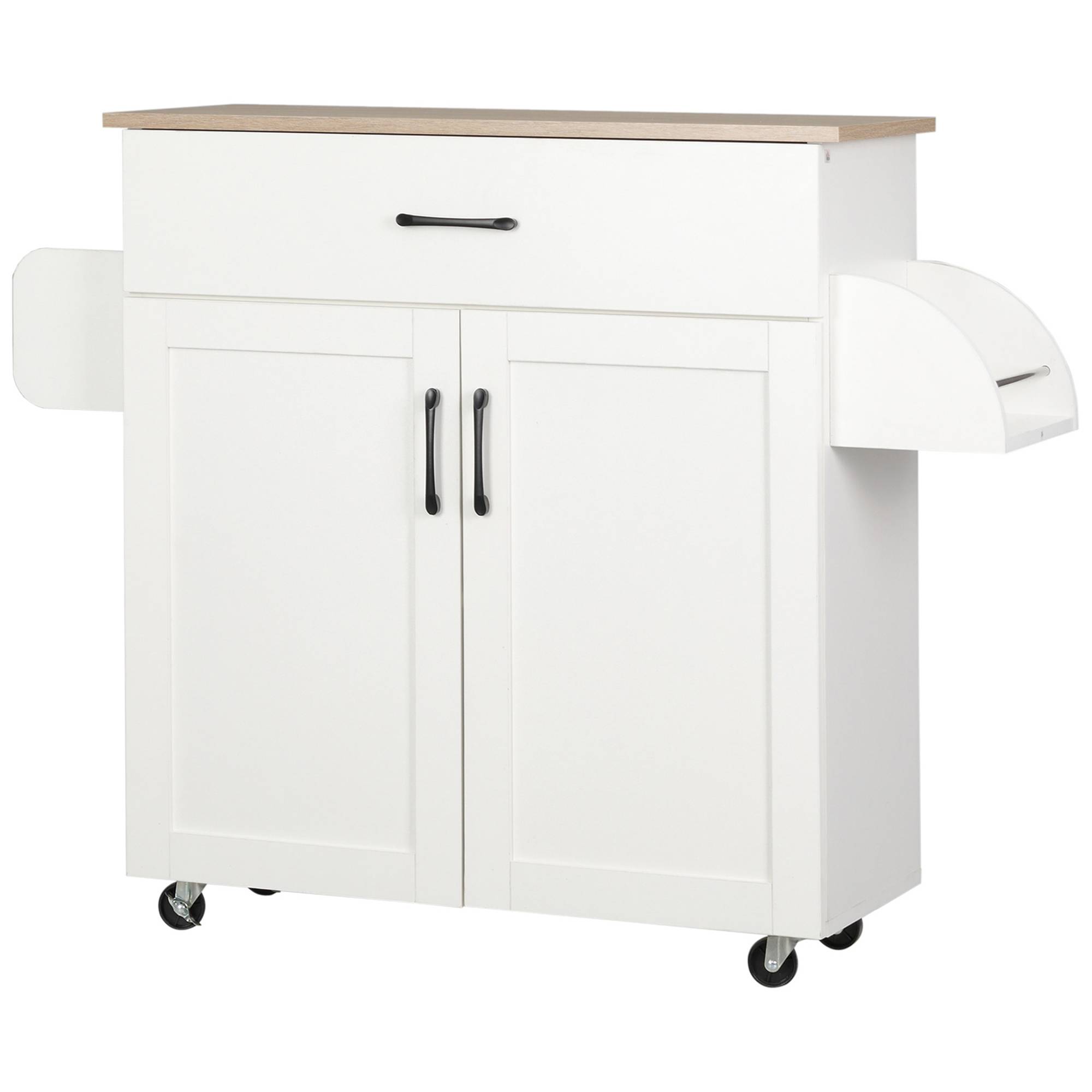 Sans Marque - Dessert îlot cuisine multi-rangements 1 tiroirs 1 placard 2 portes étagère réglable porte-torchons porte-épices bois blanc - Image 2