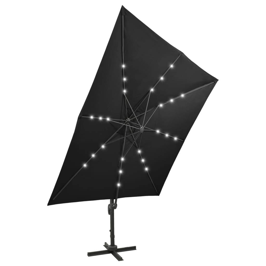 Helloshop26 - Parasol meuble de jardin déporté avec mât et lumières led 300 cm noir - Imagen 4
