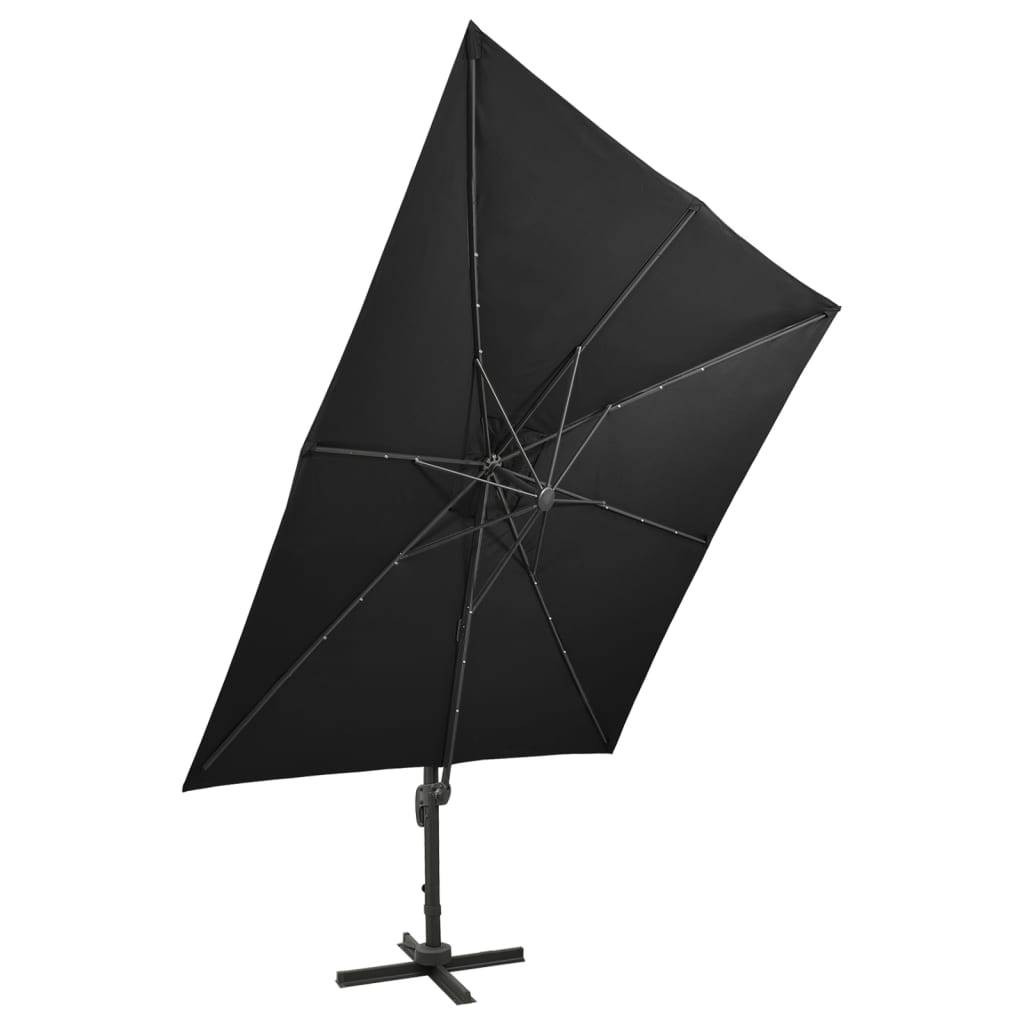 Helloshop26 - Parasol meuble de jardin déporté avec mât et lumières led 300 cm noir - Imagen 5