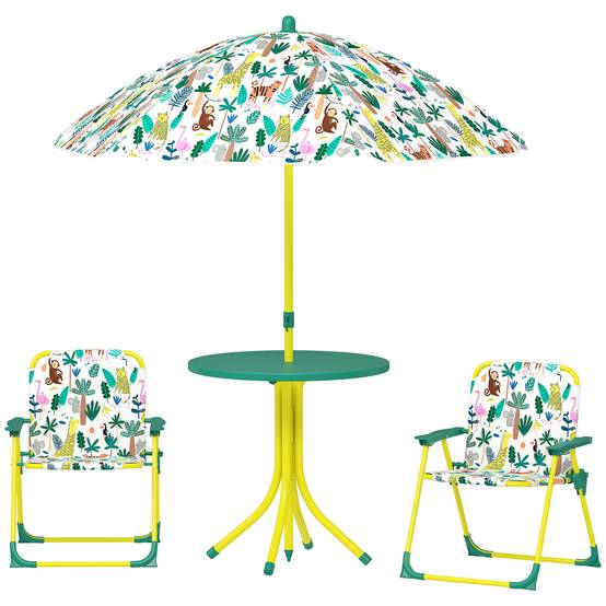 Table pique-nique enfant, ensemble table chaises avec parasol, vert - Image 2