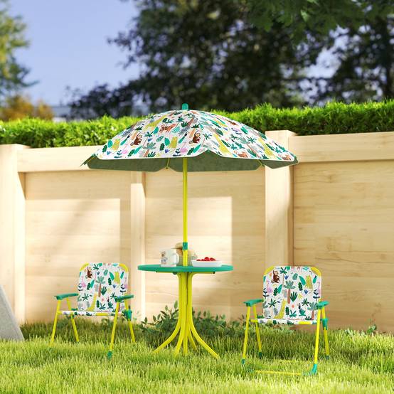 Table pique-nique enfant, ensemble table chaises avec parasol, vert - Image 4