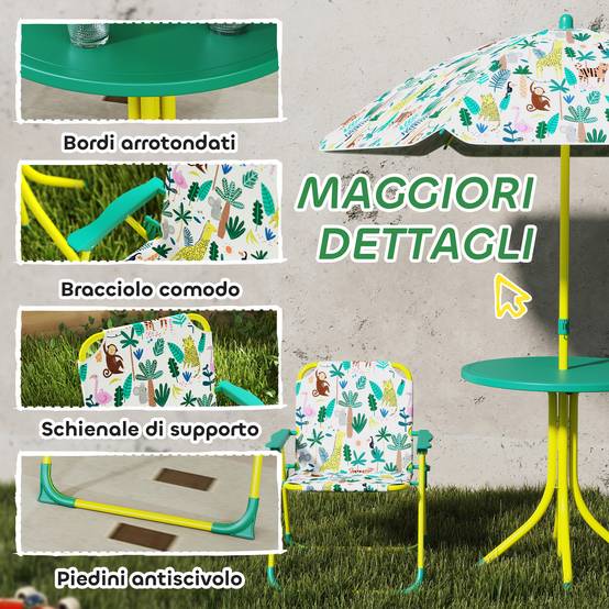 Table pique-nique enfant, ensemble table chaises avec parasol, vert - Image 8