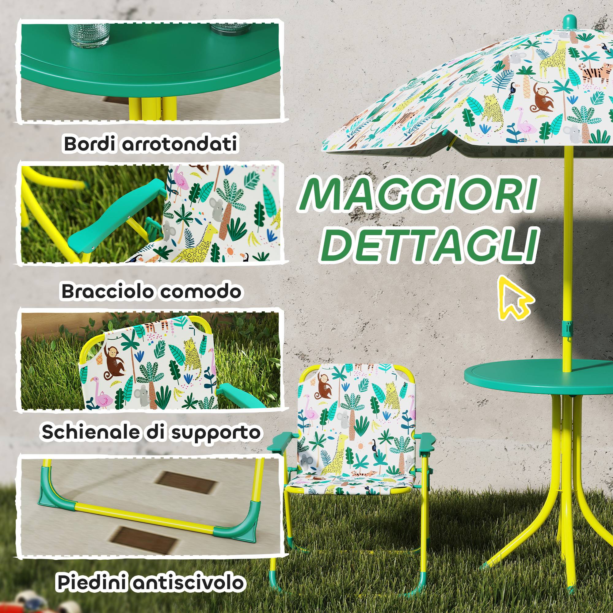 Table pique-nique enfant, ensemble table chaises avec parasol, vert - Image 8