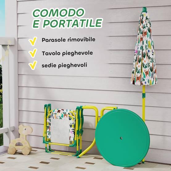 Table pique-nique enfant, ensemble table chaises avec parasol, vert - Image 7