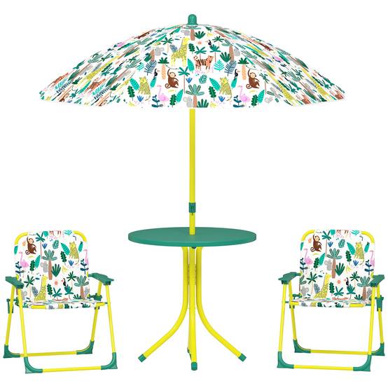 Table pique-nique enfant, ensemble table chaises avec parasol, vert - Image 1