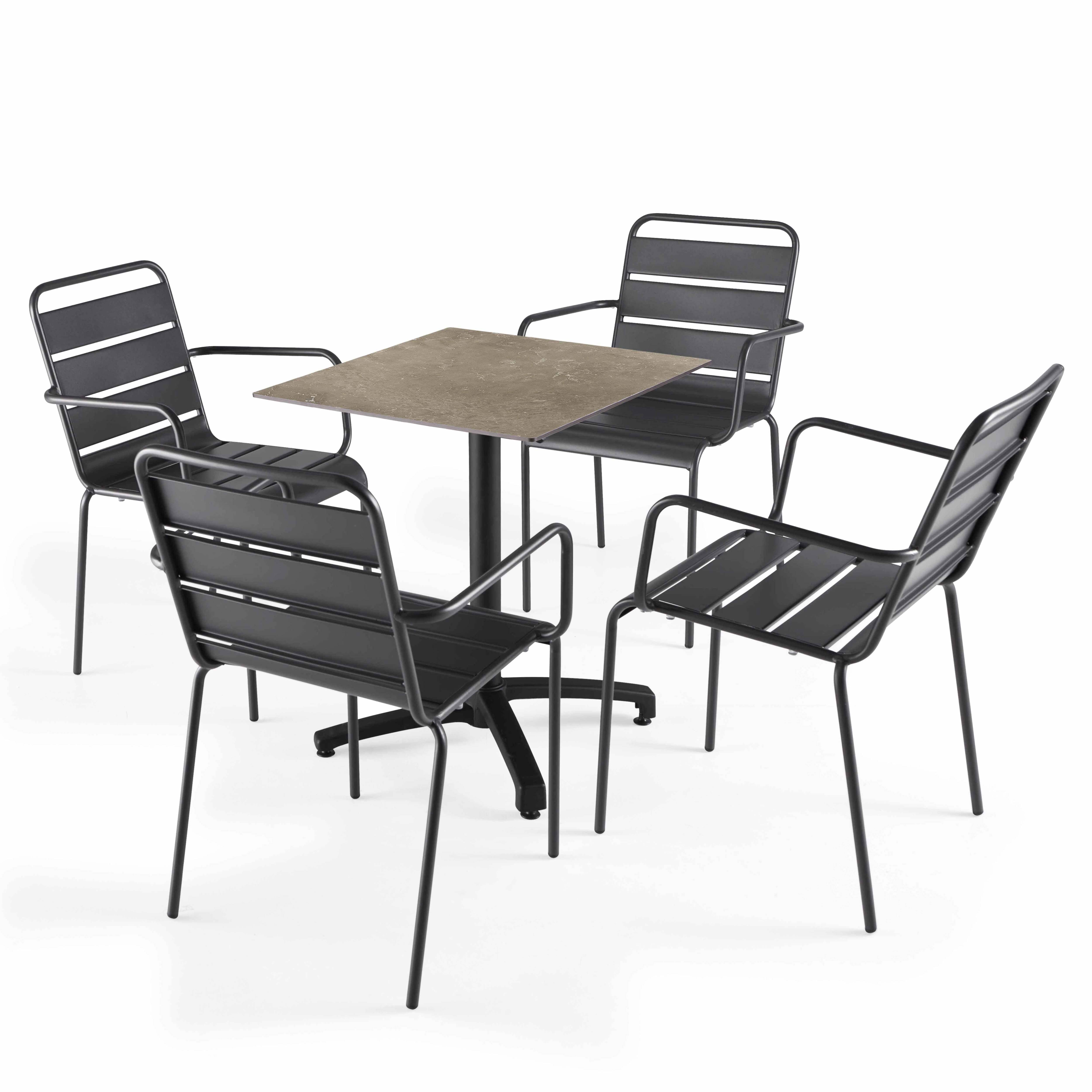 Oviala - Ensemble table terrasse stratifié marbre beige et 4 fauteuils gris - Oviala - Imagen 1