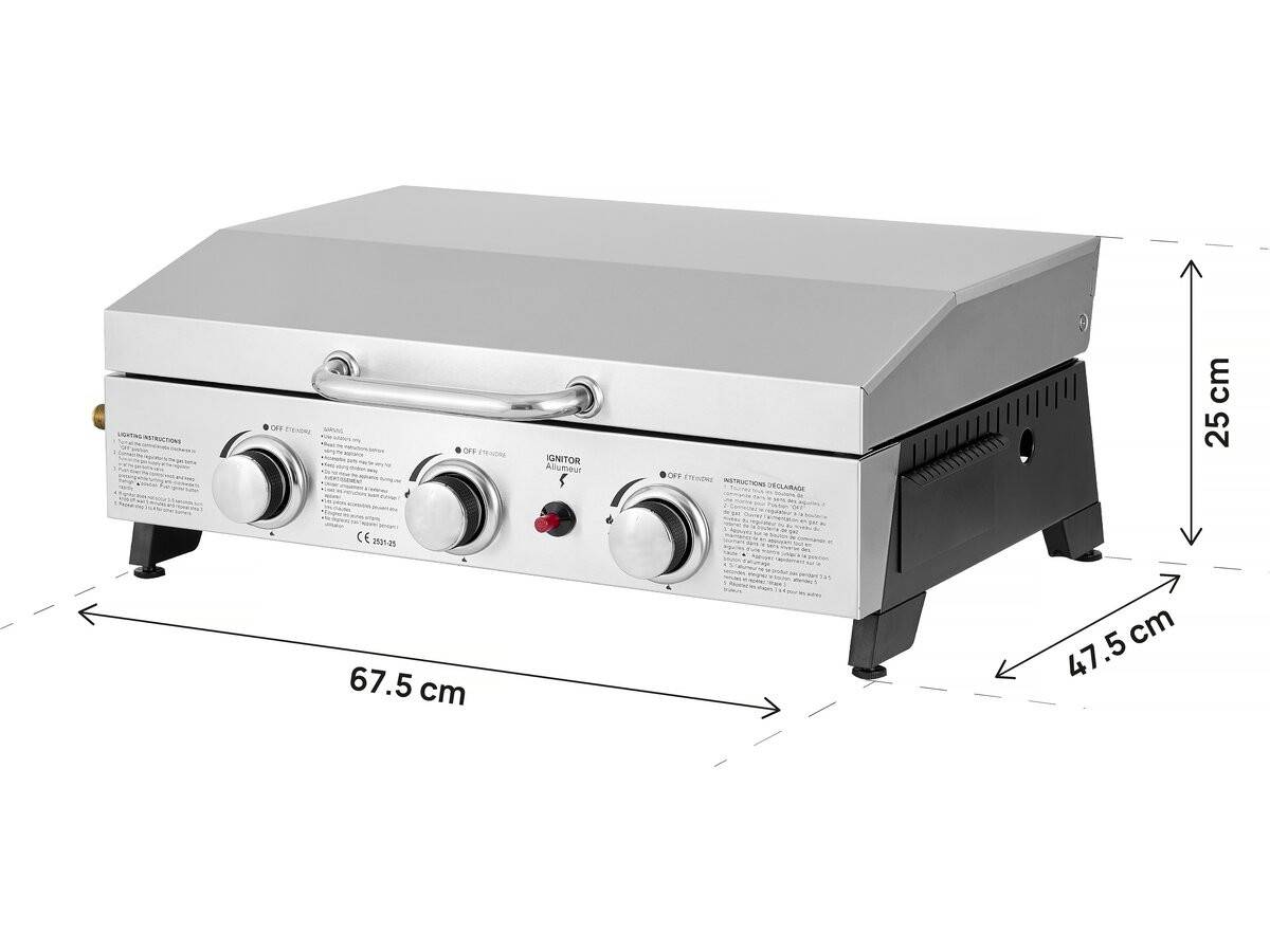 Plancha à Gaz Avec 3 Bruleurs Et Couvercle En Métal "fasto" - 7,5 Kw - Gris -habitat Et Jardin - Image 4