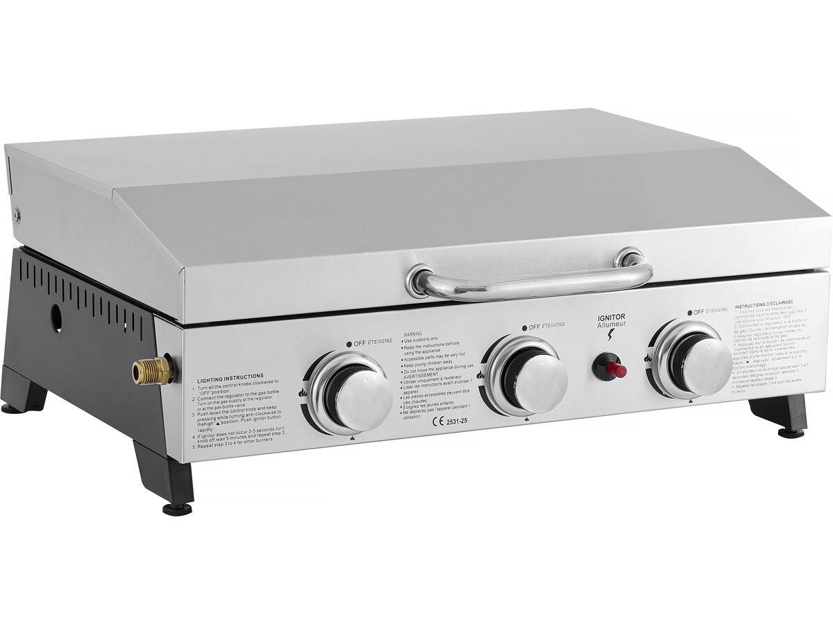 Plancha à Gaz Avec 3 Bruleurs Et Couvercle En Métal "fasto" - 7,5 Kw - Gris -habitat Et Jardin - Image 1