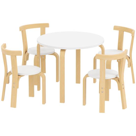 Ensemble table et chaises enfant 3-8 ans 5 pièces bords arrondis bois, blanc - Image 2