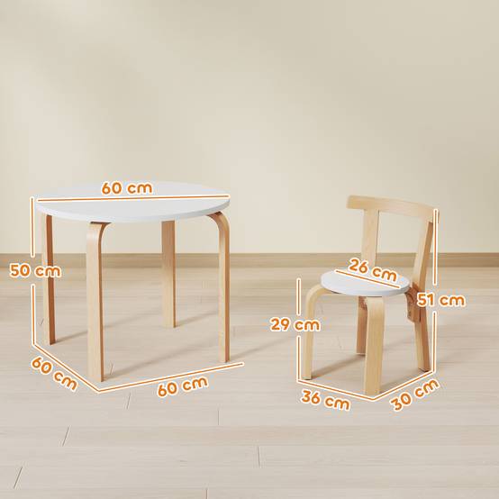 Ensemble table et chaises enfant 3-8 ans 5 pièces bords arrondis bois, blanc - Image 5