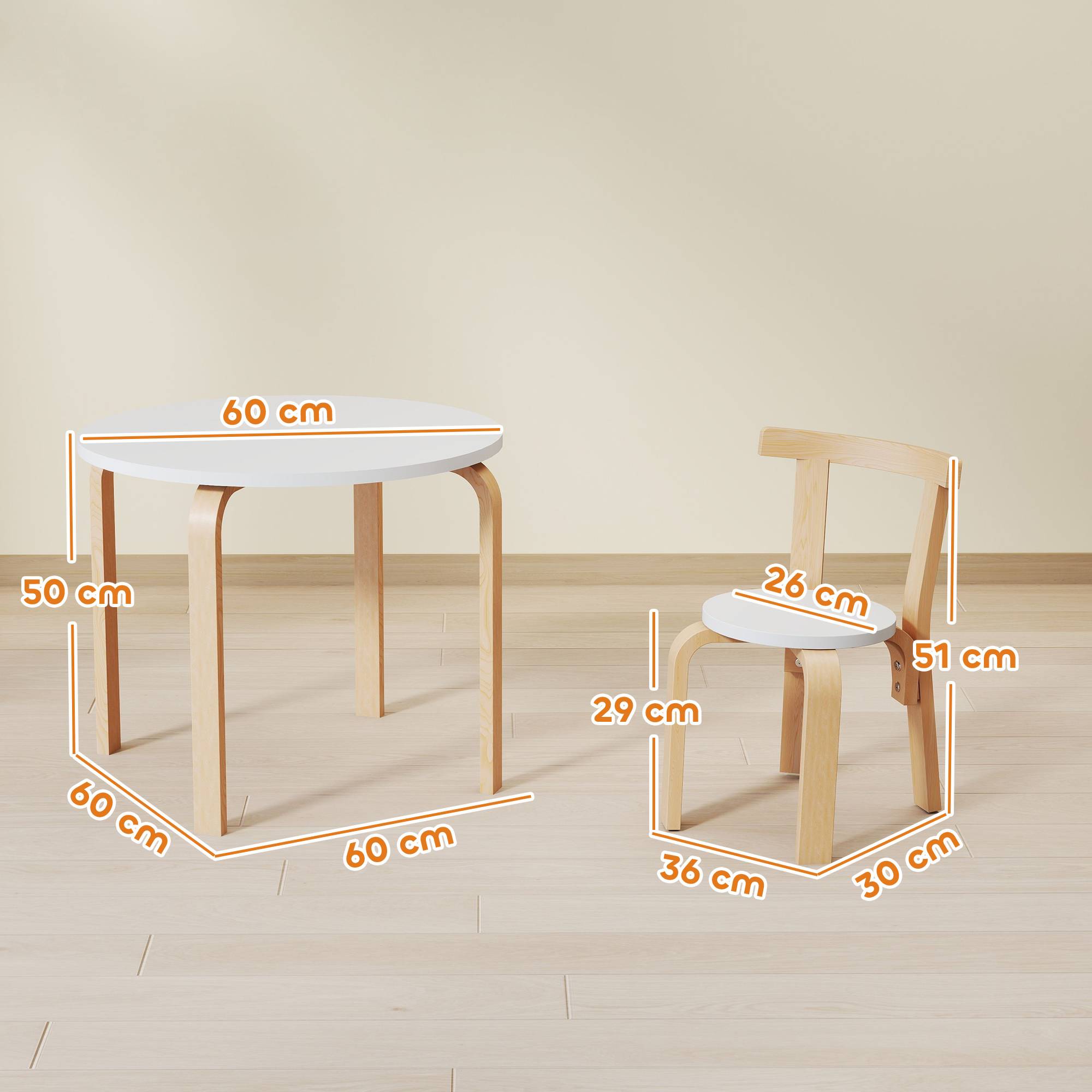 Ensemble table et chaises enfant 3-8 ans 5 pièces bords arrondis bois, blanc - Image 5