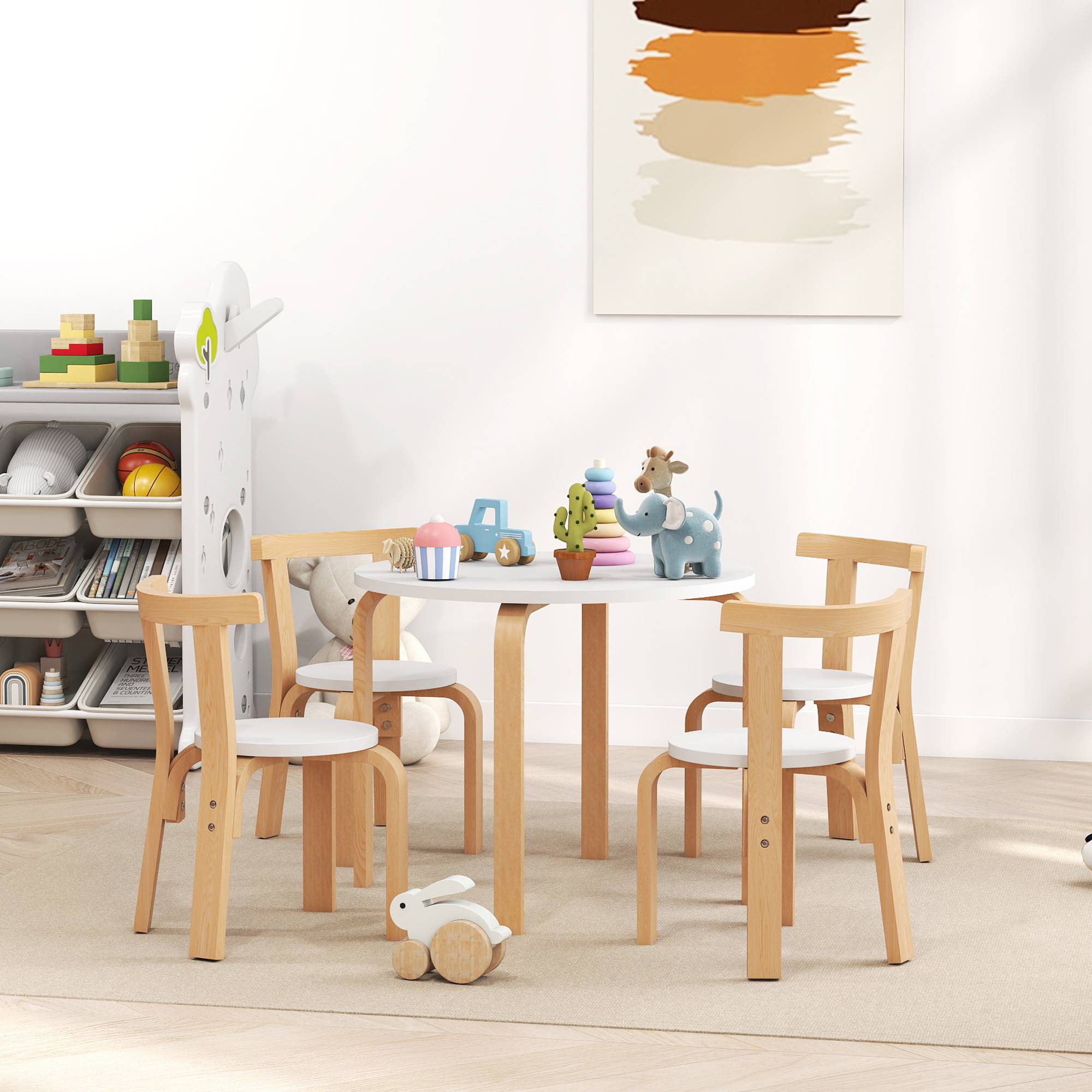 Ensemble table et chaises enfant 3-8 ans 5 pièces bords arrondis bois, blanc - Image 4