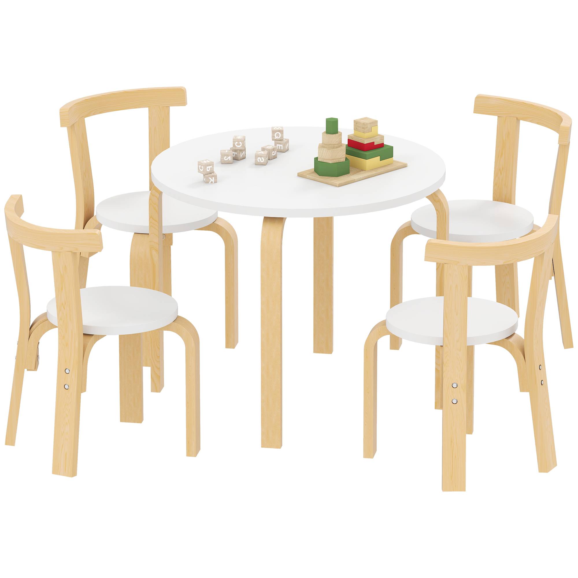 Ensemble table et chaises enfant 3-8 ans 5 pièces bords arrondis bois, blanc - Image 1