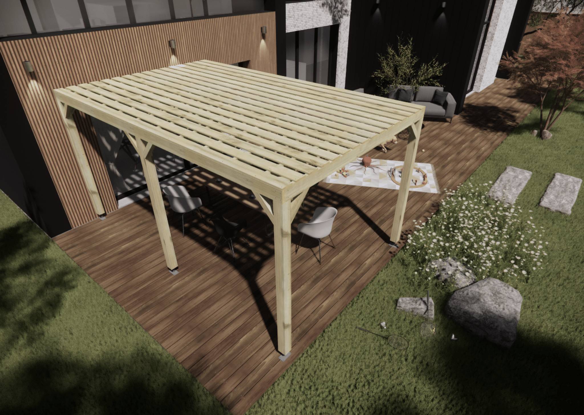 Pergola bois - 3m x 5m - indépendante - sens largeur - platelage bois ...