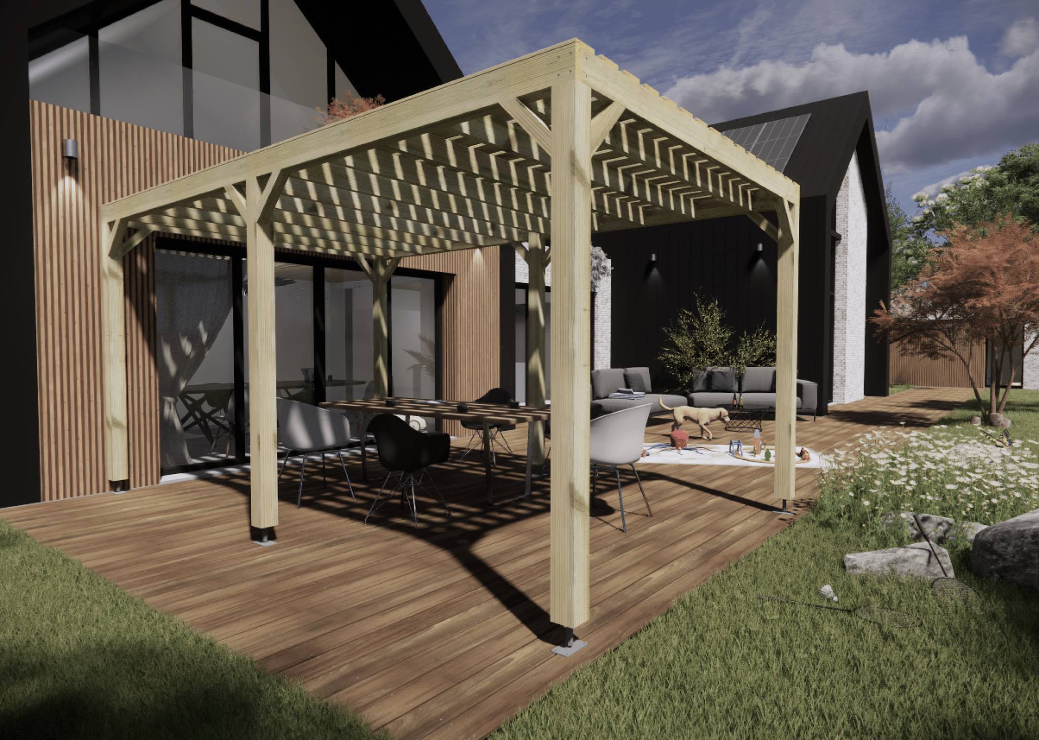 Pergola bois - 3m x 5m - indépendante - sens largeur - platelage bois ...