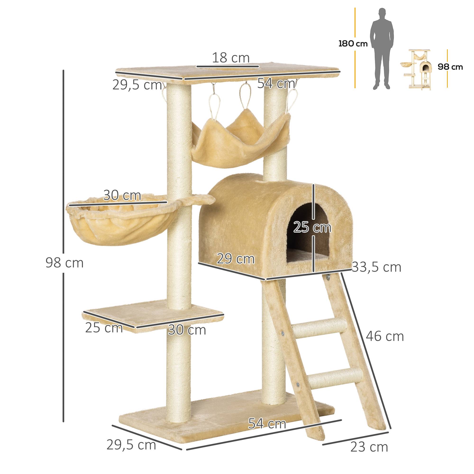 Pawhut - Arbre à chat griffoir arbre à grimper tour de jeu stable à plusieurs niveaux centre d'activités hauteur 98 cm beige - Imagen 3