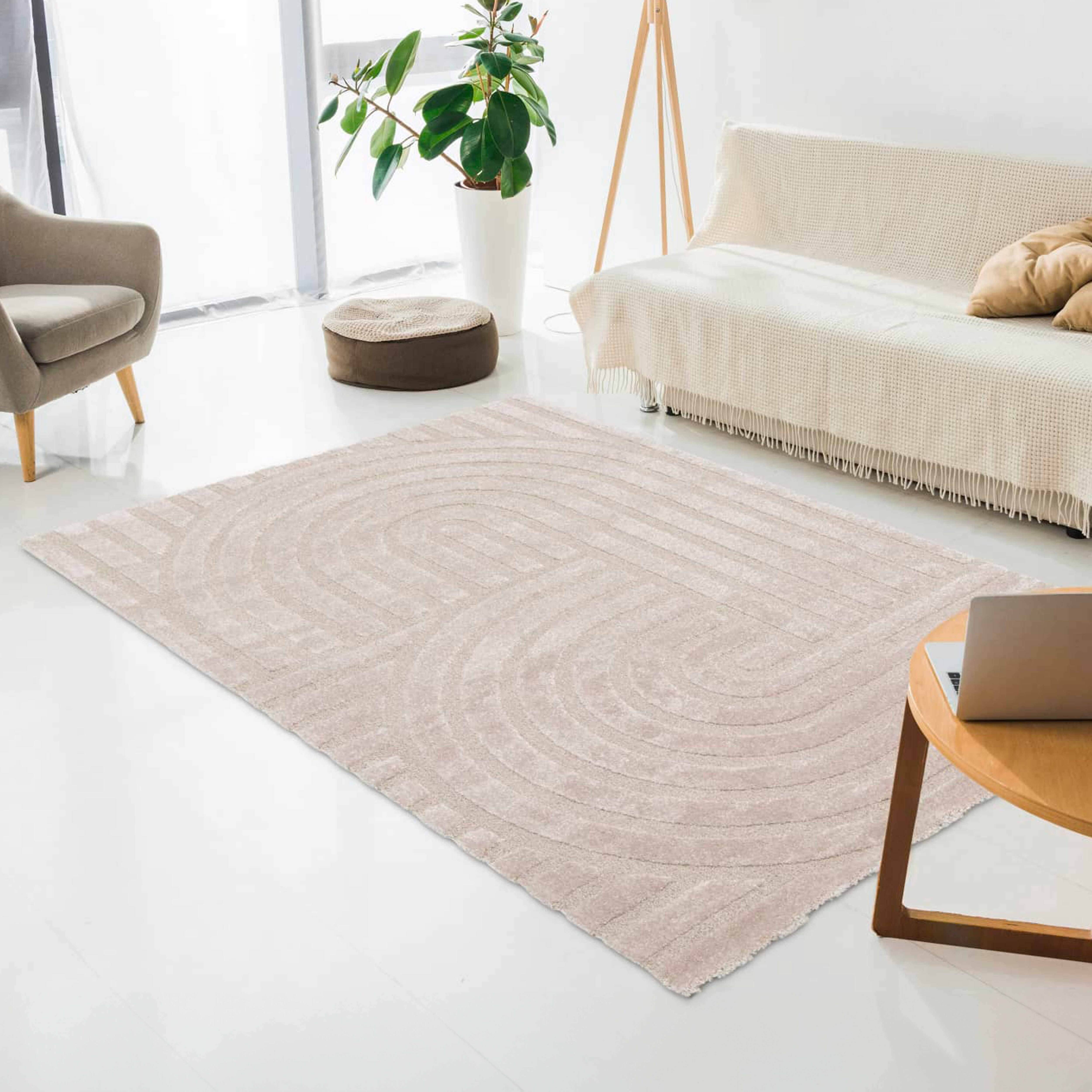 Oviala - Tapis rectangulaire à poils ras motif contemporain beige 120 x 170 cm Arche - Oviala - Imagen 2
