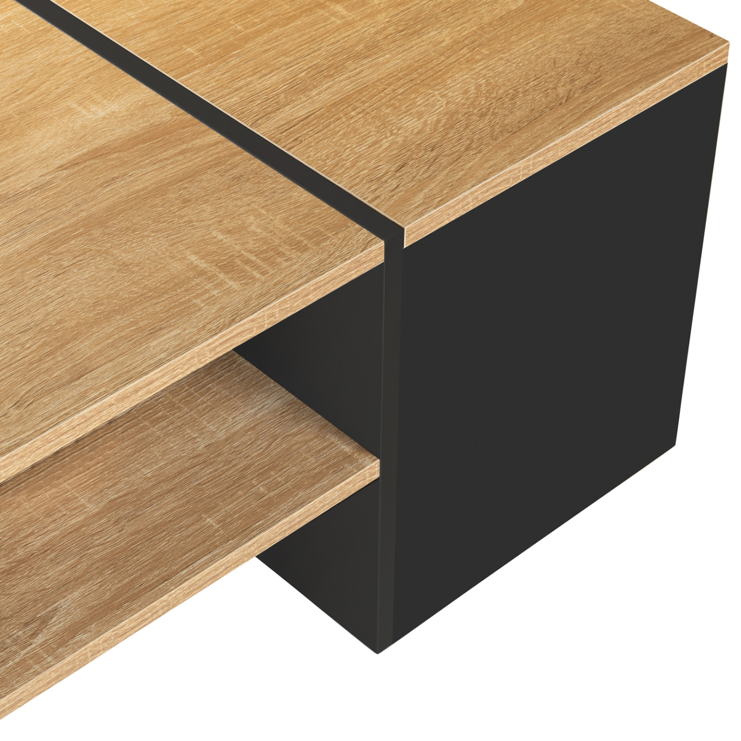 Table basse bar contemporaine rectangulaire IZIA avec coffre noir et plateaux bois - Image 5