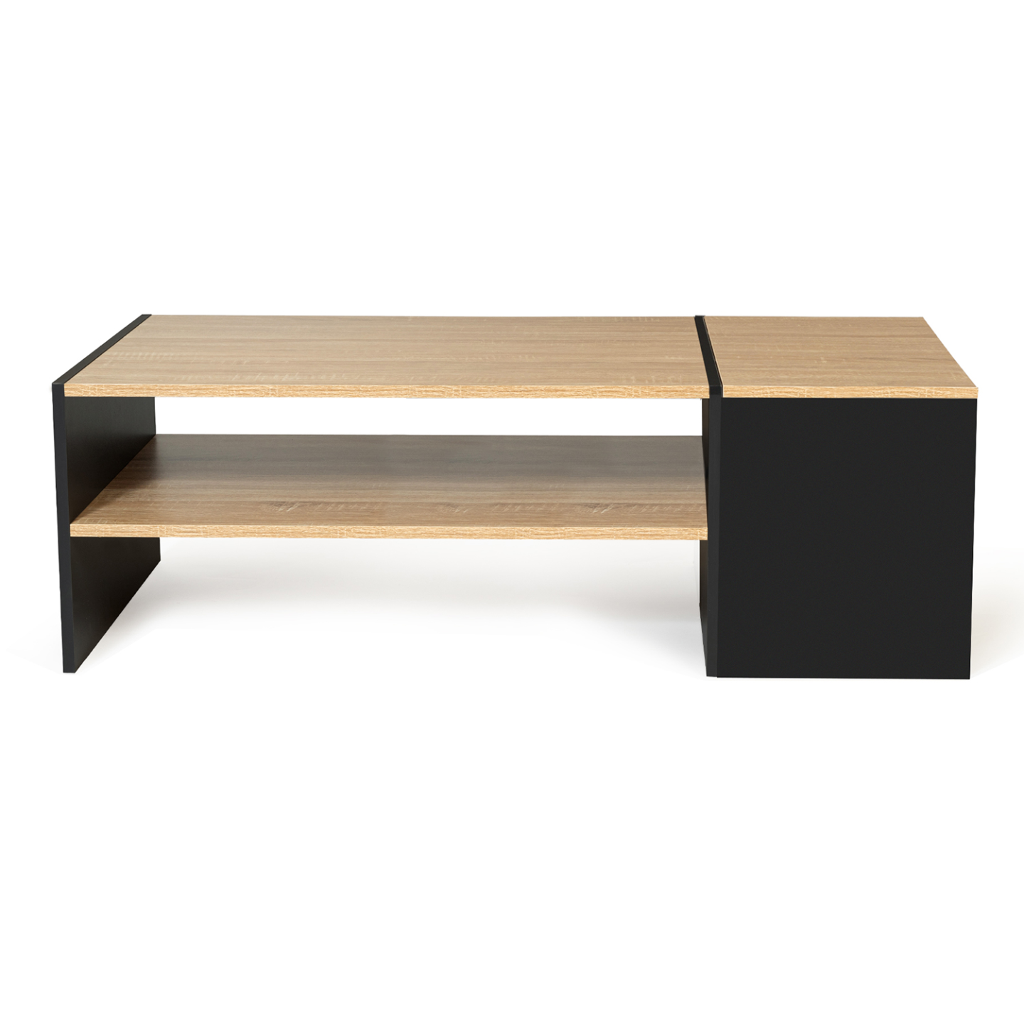 Table basse bar contemporaine rectangulaire IZIA avec coffre noir et plateaux bois - Image 3