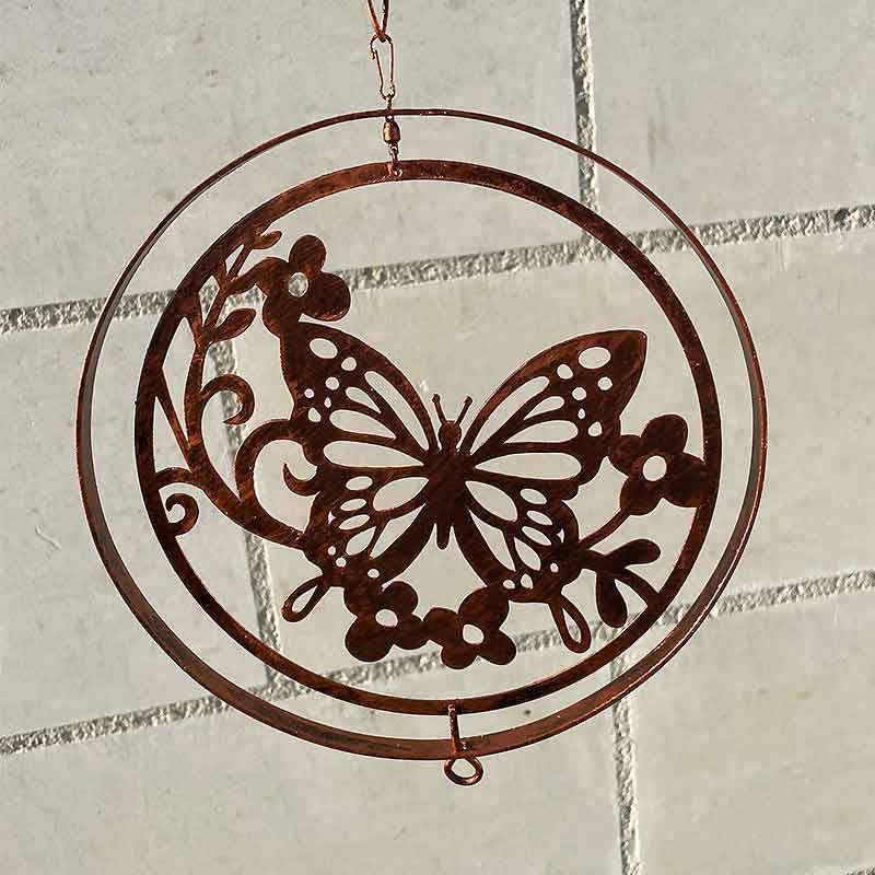 Grand Papillon En Fer Forgé à Accrocher – Bleu, 38x37 Cm – Déco Murale