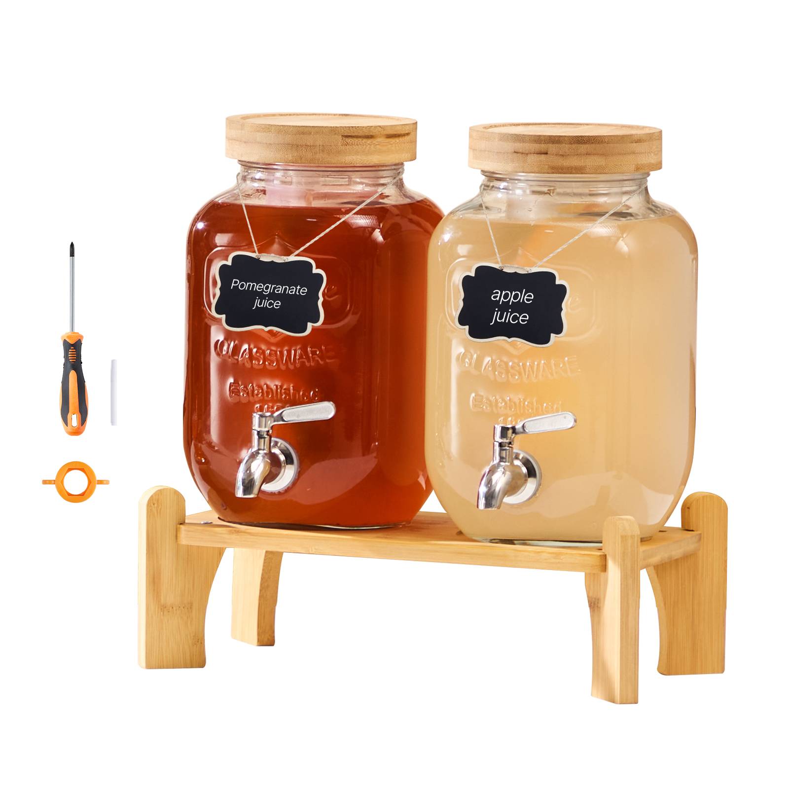 VEVOR Distributeur boissons 3.8L, 2pcs, verre, support, robinet, infuseur, limonade, thé glacé. - Image 1