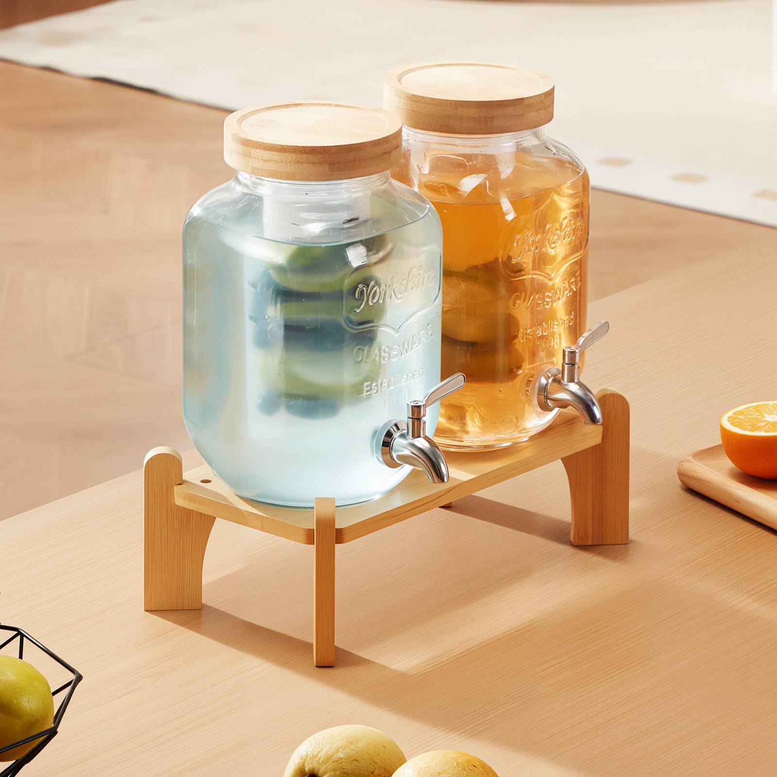VEVOR Distributeur boissons 3.8L, 2pcs, verre, support, robinet, infuseur, limonade, thé glacé. - Image 8