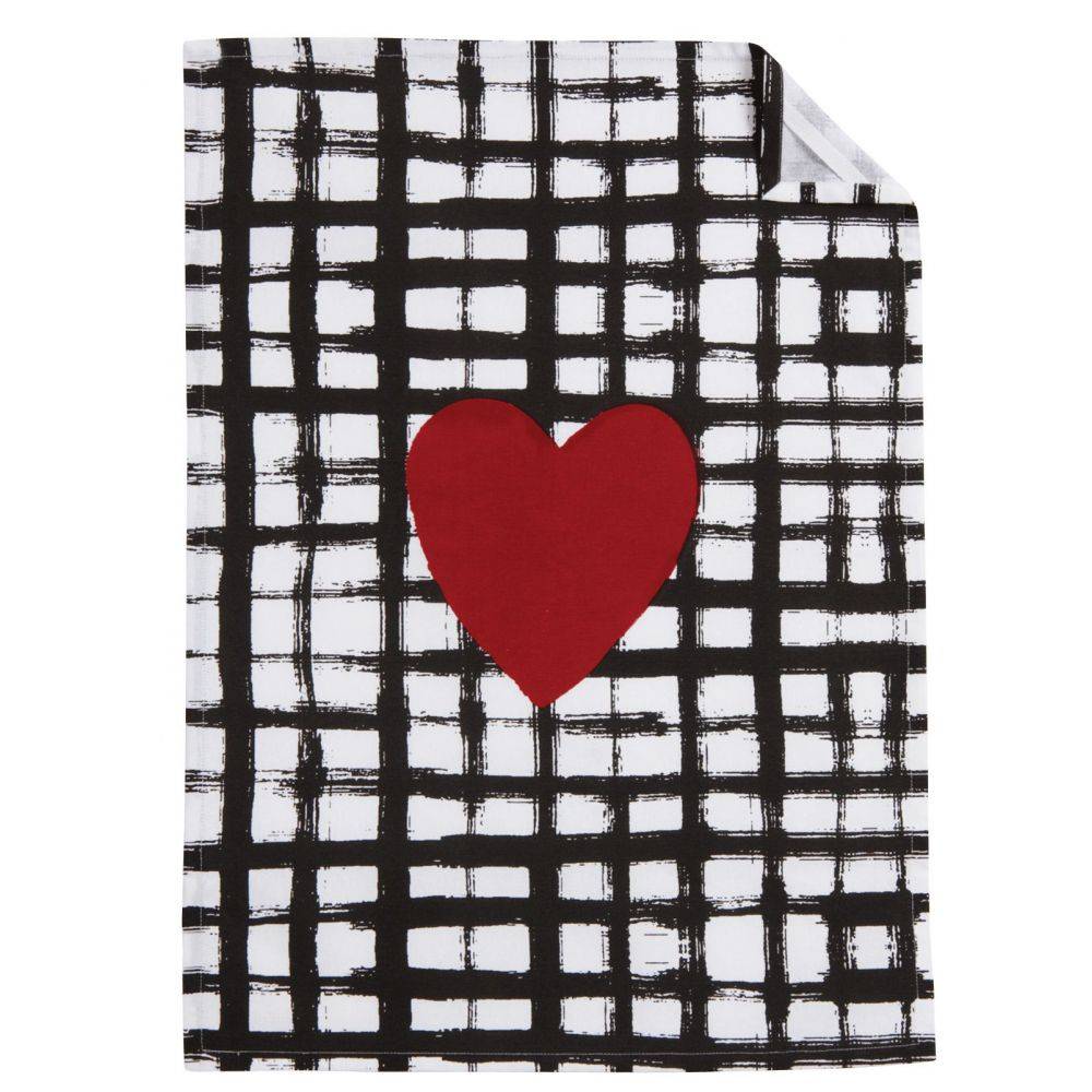 Aubry Gaspard - Torchon de cuisine en coton (Lot de 2) Coeur noir blanc rouge - Imagen 2