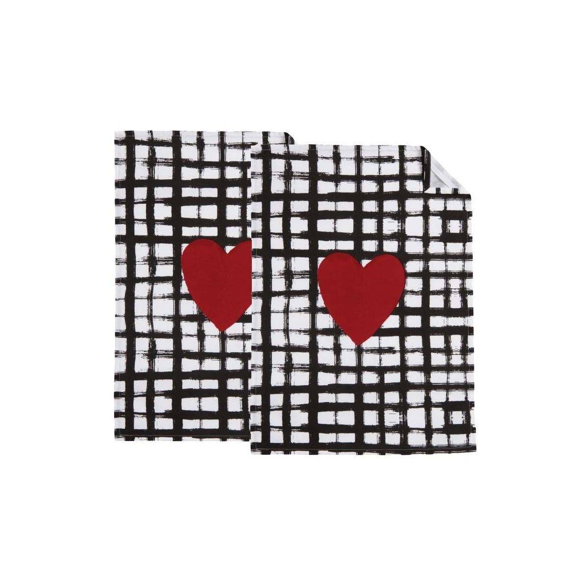 Aubry Gaspard - Torchon de cuisine en coton (Lot de 2) Coeur noir blanc rouge - Imagen 1