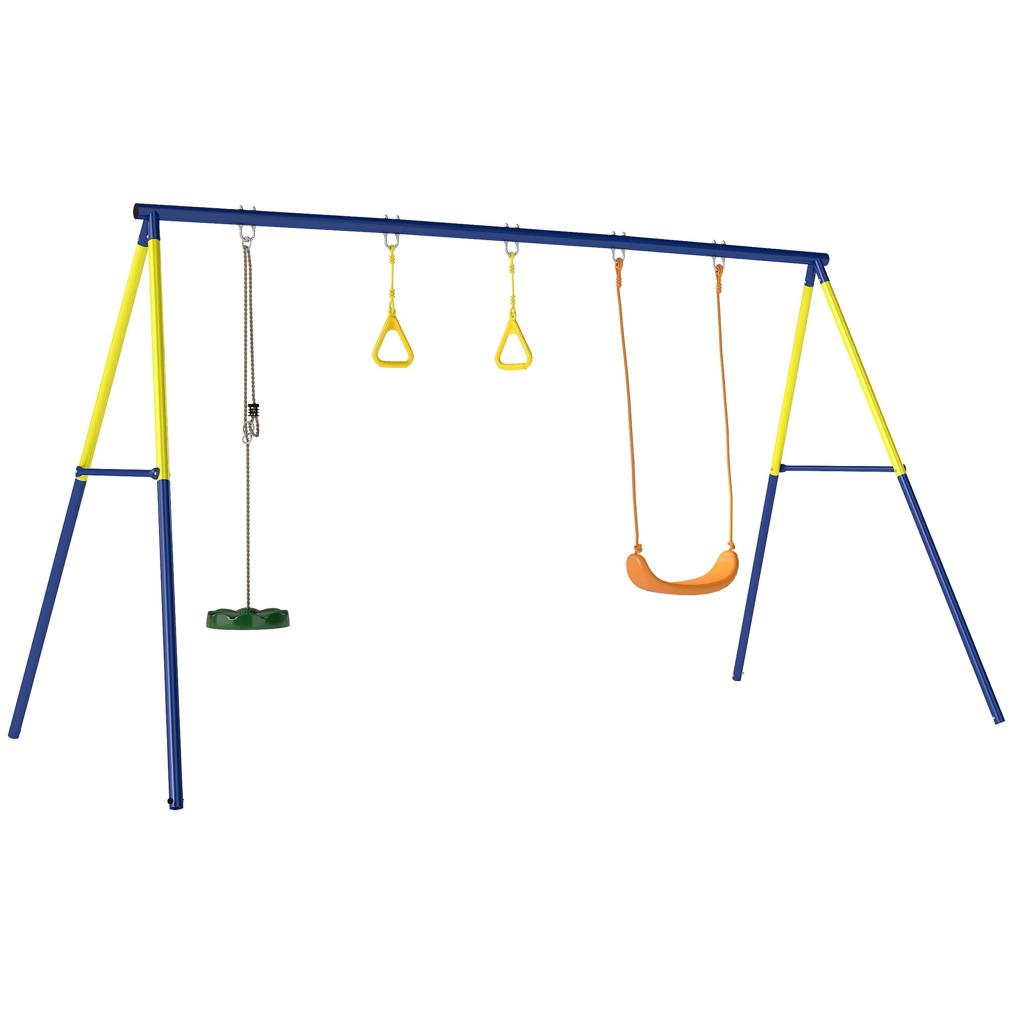ComfortXL - Portique de balançoire enfant 3 en 1 en métal et PE multicolore 285 x 160 x 181 cm pour jeux de jardin - Image 10