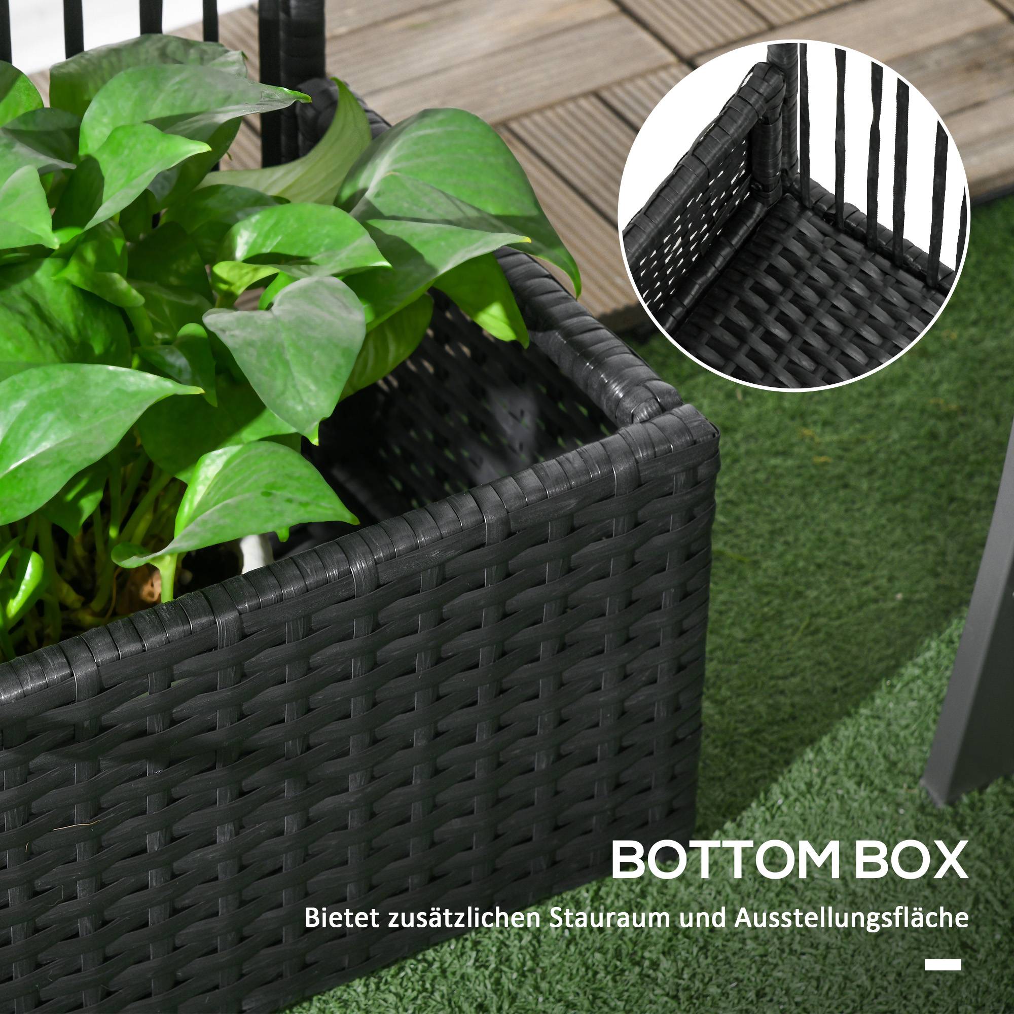 Jardinière avec treillis, résistante, polyrotin, 103x29x103 cm, noir - Image 7