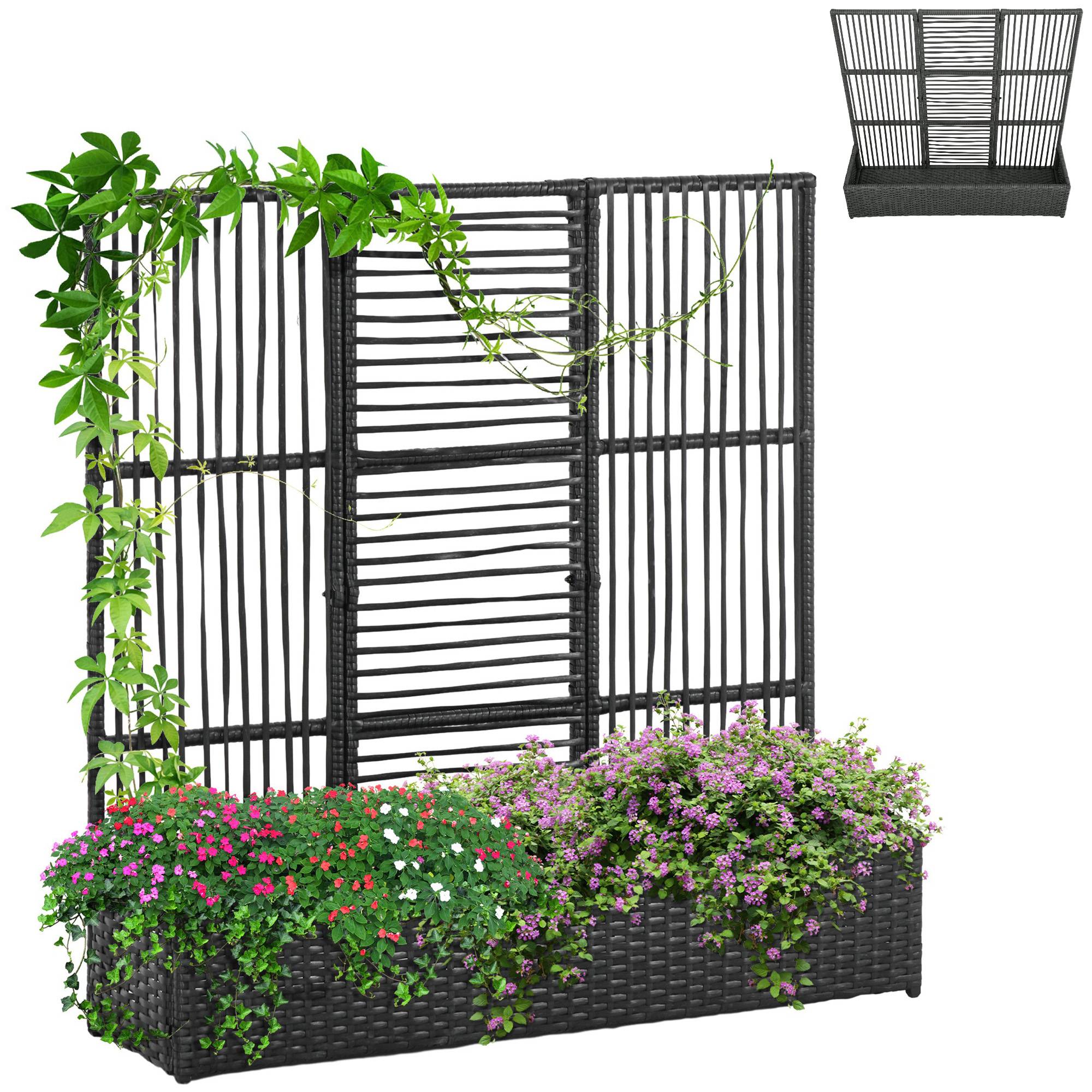 Jardinière avec treillis, résistante, polyrotin, 103x29x103 cm, noir - Image 1