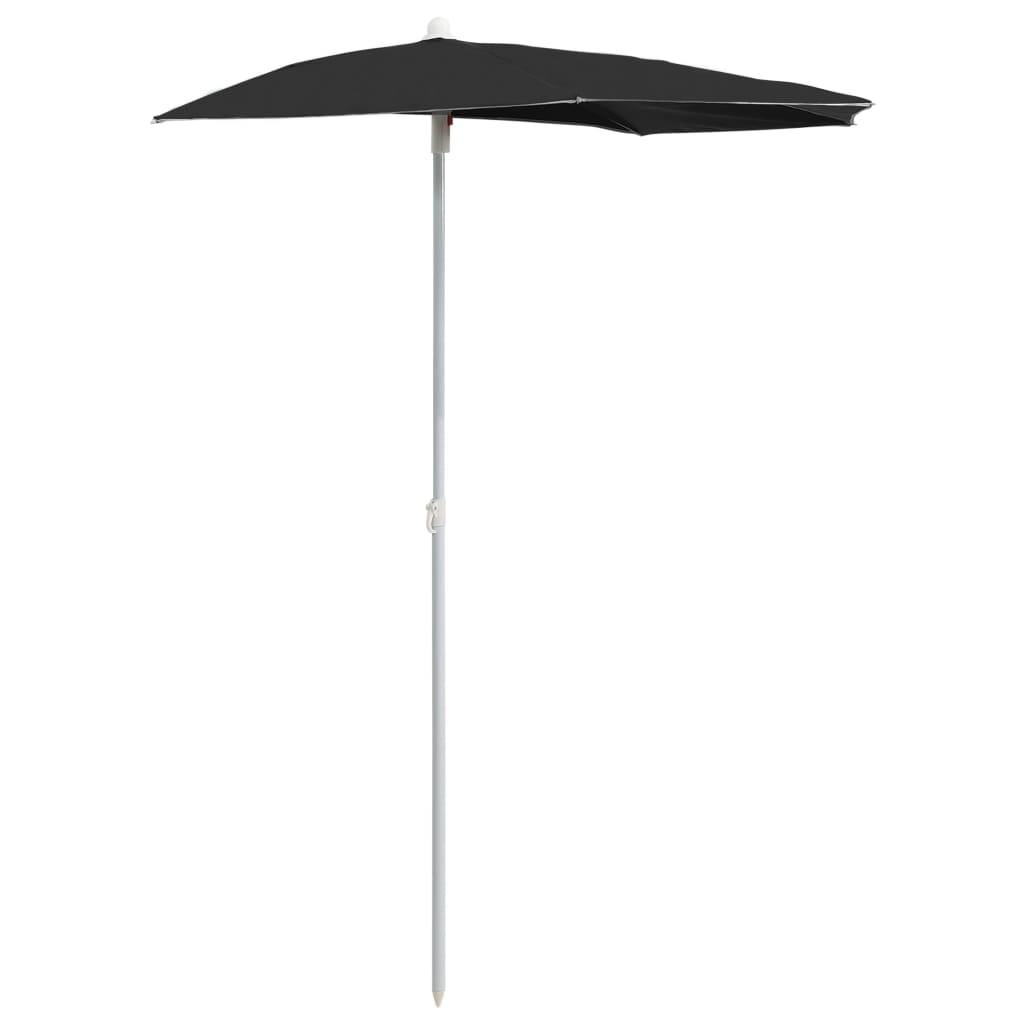 Maison Chic - Demi-parasol de jardin - Parasol d'extérieur avec mât 180x90 cm noir P152 - Image 1