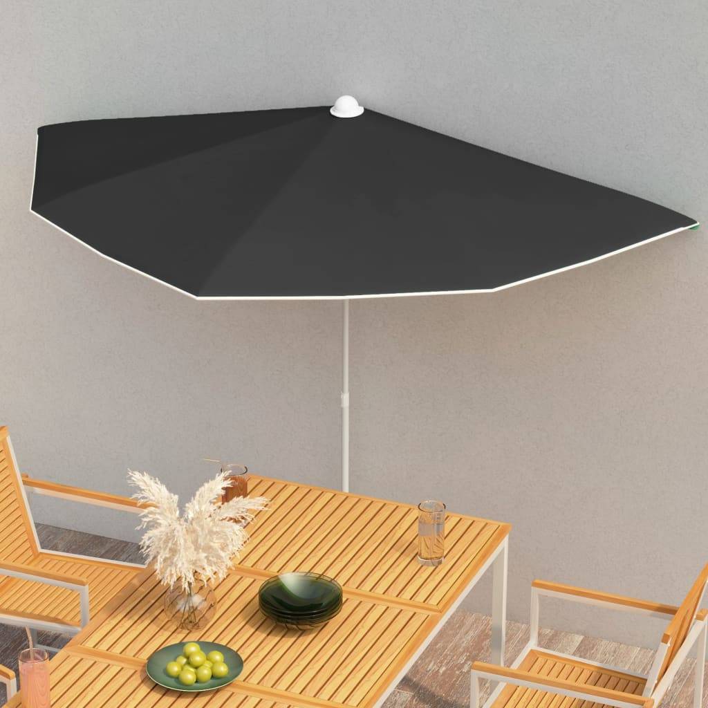 Maison Chic - Demi-parasol de jardin - Parasol d'extérieur avec mât 180x90 cm noir P152 - Image 2