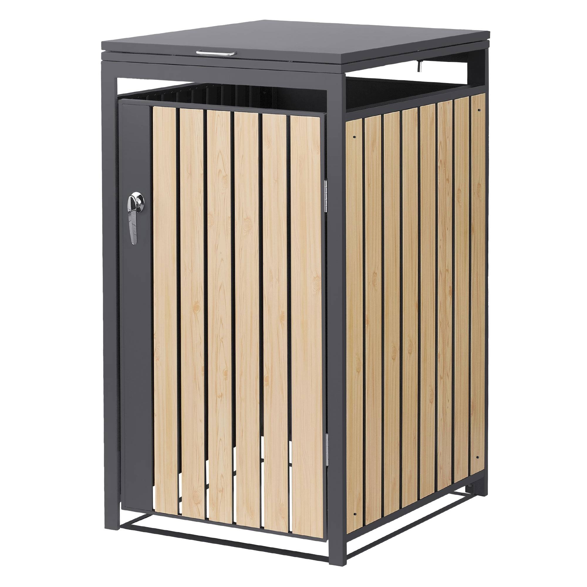 Ml-Design - Abri pour 1 poubelle 68x80x120 cm capacité de 60L à 240L anthracite/aspect mélèze en acier couvercle rabattable/porte résistant aux intempéries - Imagen 9