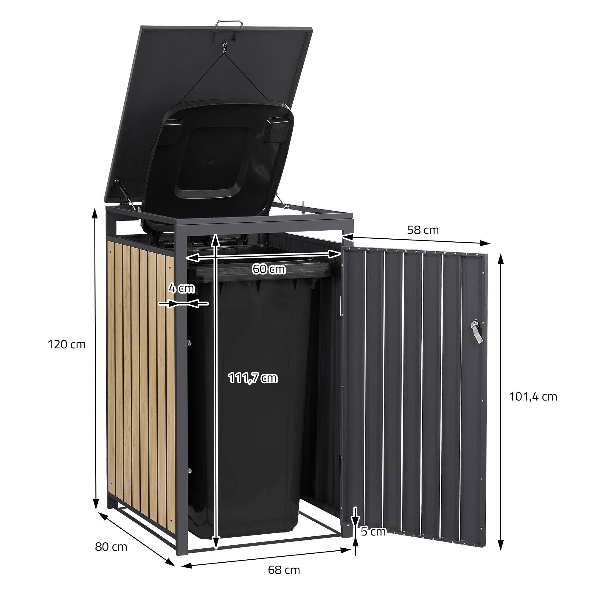 Ml-Design - Abri pour 1 poubelle 68x80x120 cm capacité de 60L à 240L anthracite/aspect mélèze en acier couvercle rabattable/porte résistant aux intempéries - Imagen 8