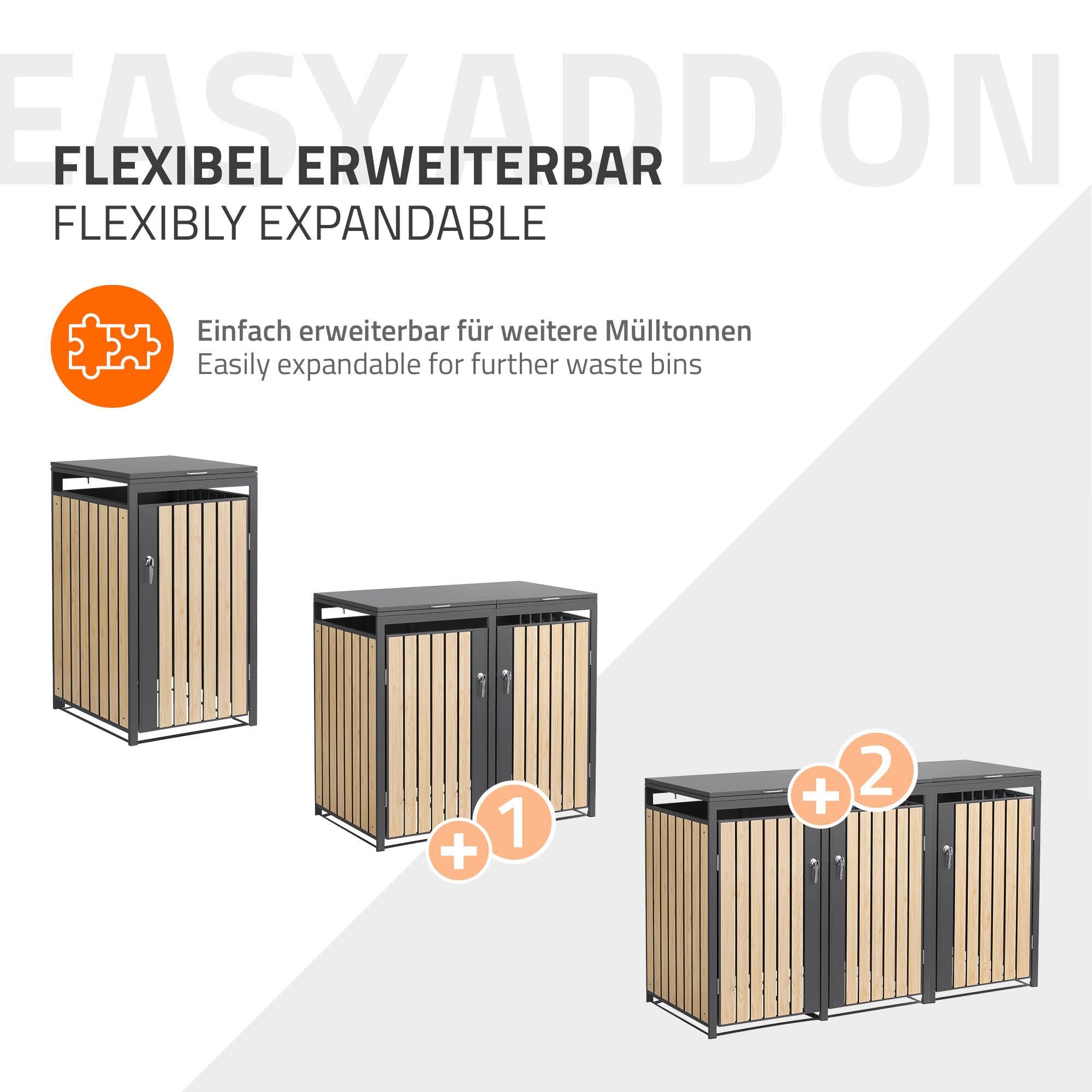 Ml-Design - Abri pour 1 poubelle 68x80x120 cm capacité de 60L à 240L anthracite/aspect mélèze en acier couvercle rabattable/porte résistant aux intempéries - Imagen 7