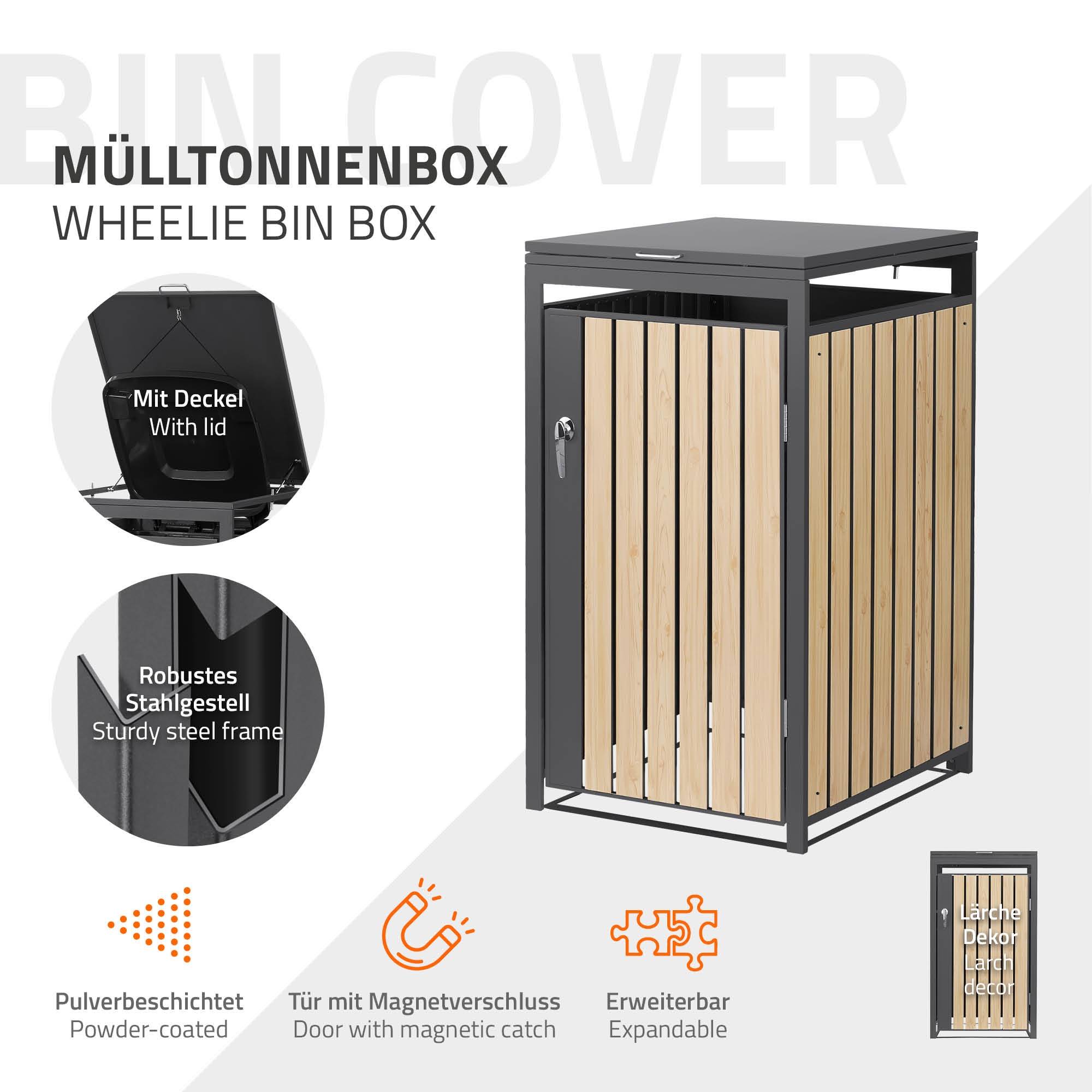 Ml-Design - Abri pour 1 poubelle 68x80x120 cm capacité de 60L à 240L anthracite/aspect mélèze en acier couvercle rabattable/porte résistant aux intempéries - Imagen 2
